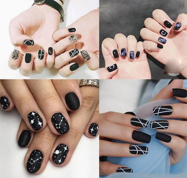 Mẫu nail đen đơn giản nhẹ nhàng với họa tiết hình học