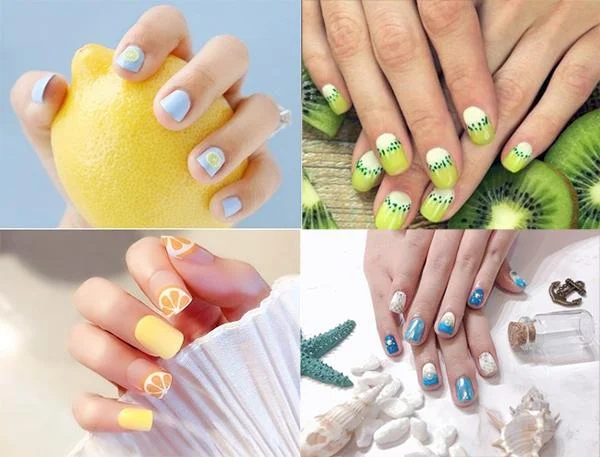 Mẫu nail đơn giản nhẹ nhàng họa tiết trái cây mùa hè