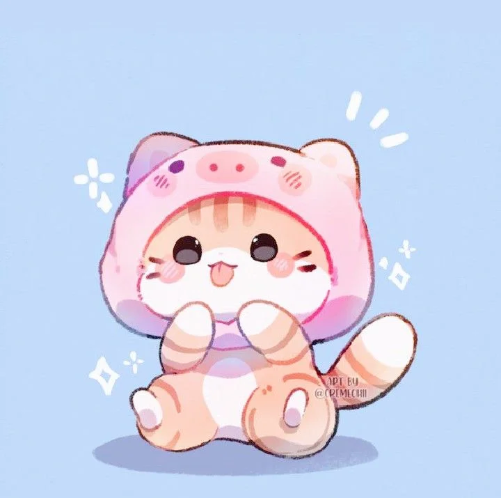 hình ảnh cute mèo con mặc đồ hình heo hồng kawaii
