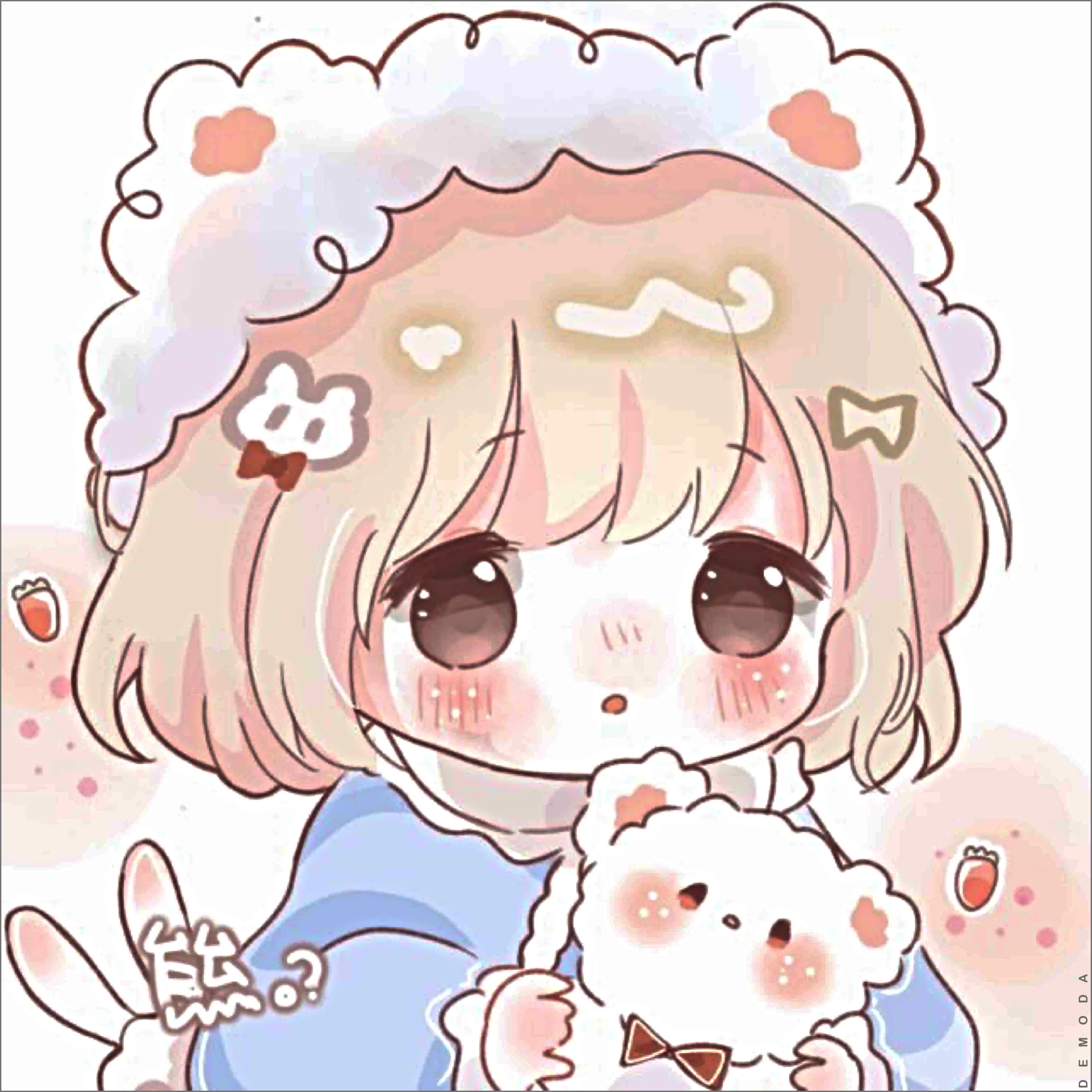 hình ảnh cute cô bé chibi tóc hồng ôm gấu bông dễ thương