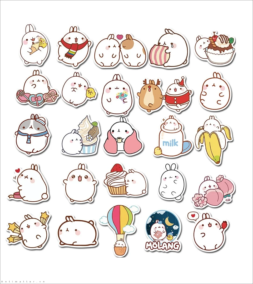 Hình ảnh cute bộ sticker thỏ trắng Molang đa dạng pose dáng dễ thương