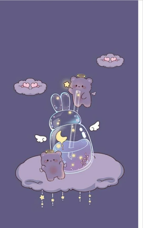 Hình ảnh cute thỏ hồng ngủ trên mây dưới vòm kính đêm trăng sao