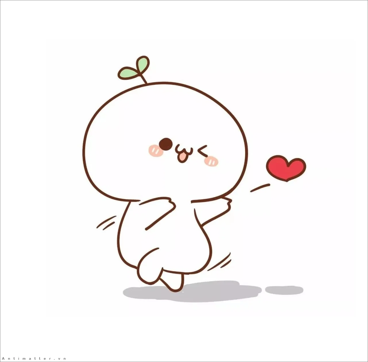 Hình ảnh cute nhân vật tròn trắng nháy mắt nhảy múa với trái tim đỏ