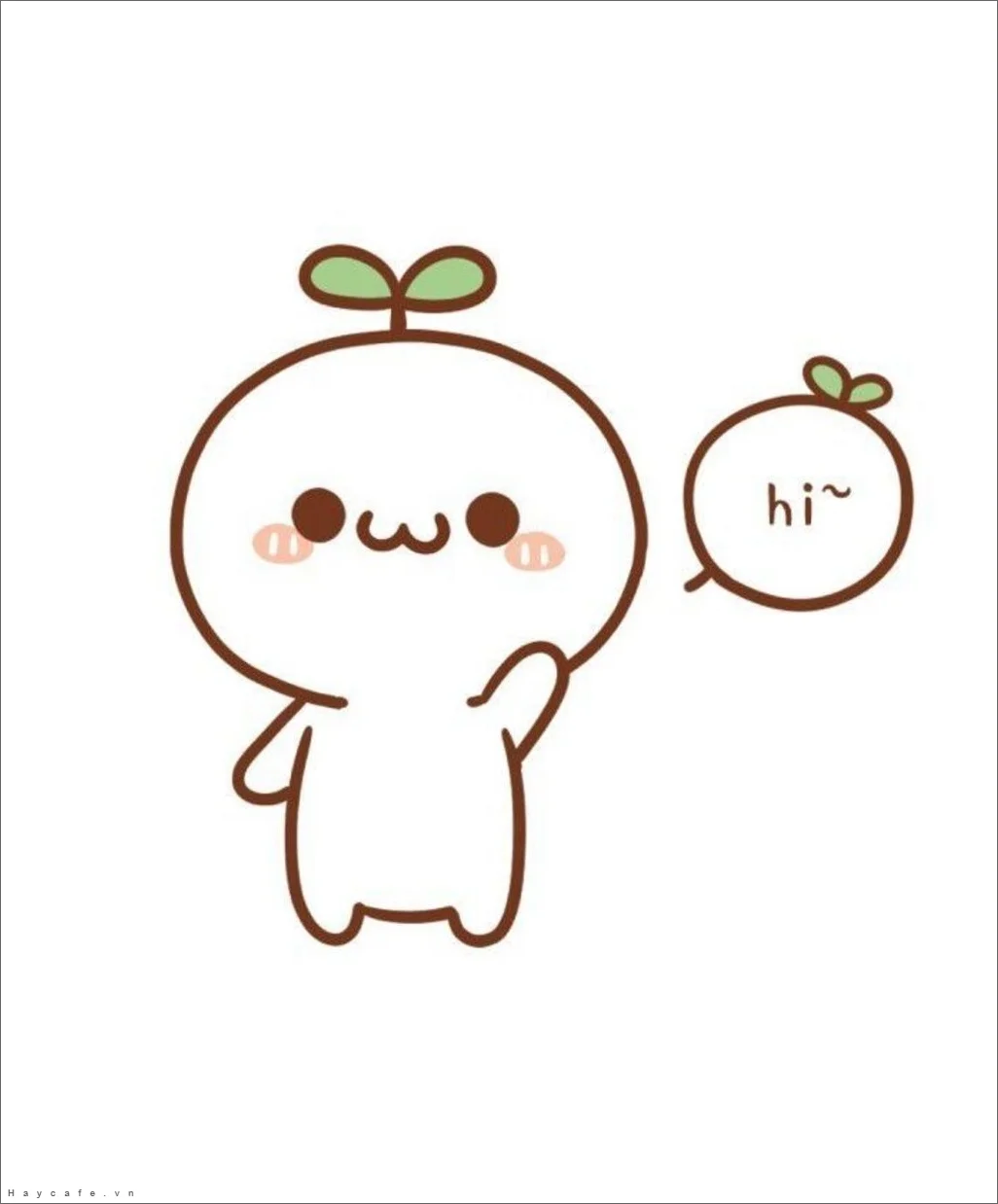 Hình ảnh cute nhân vật tròn trắng mầm xanh vẫy tay chào hi