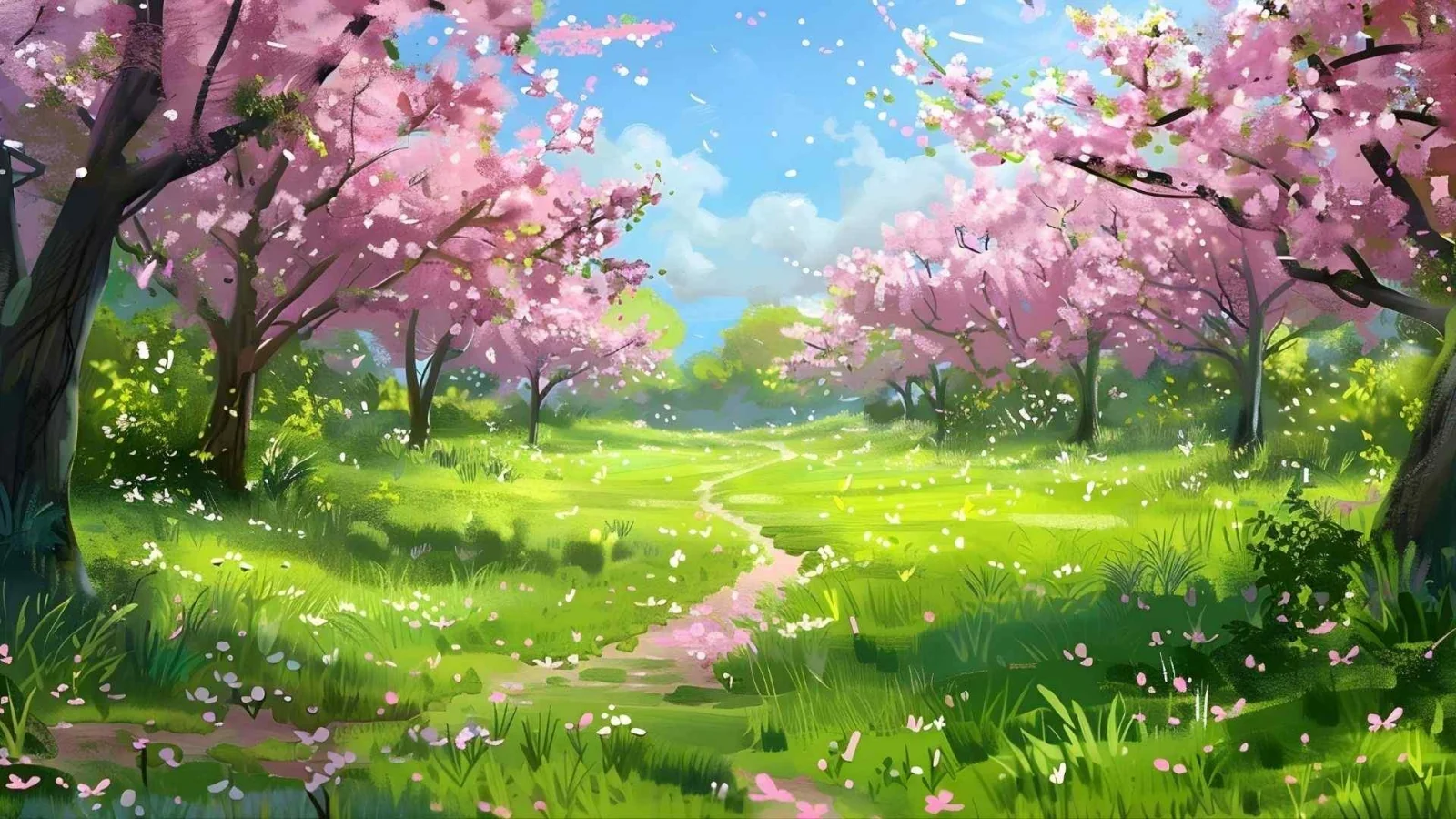 Hình nền hoa đào anime khu rừng
