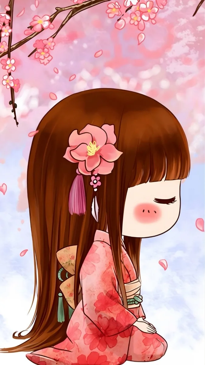 Hình ảnh hoa đào cute cô gái nhỏ