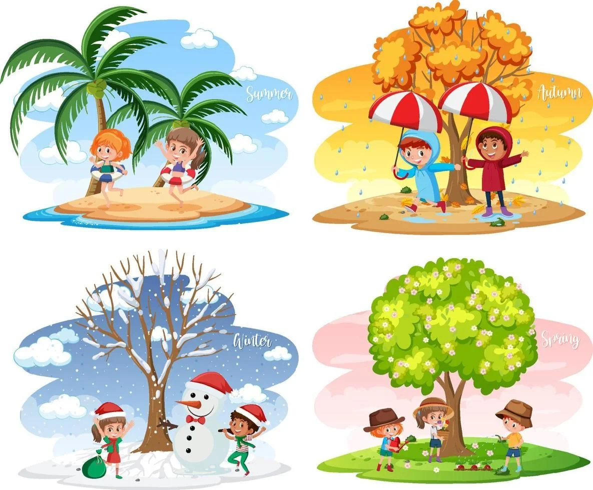 Top 36 ảnh đại diện đẹp với minh họa hoạt hình bốn mùa và các em bé vui chơi trong thiên nhiên