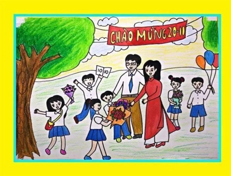 Không khí hân hoan, rộn ràng cờ hoa chào mừng ngày Nhà giáo Việt Nam ngay tại sân trường thân yêu.