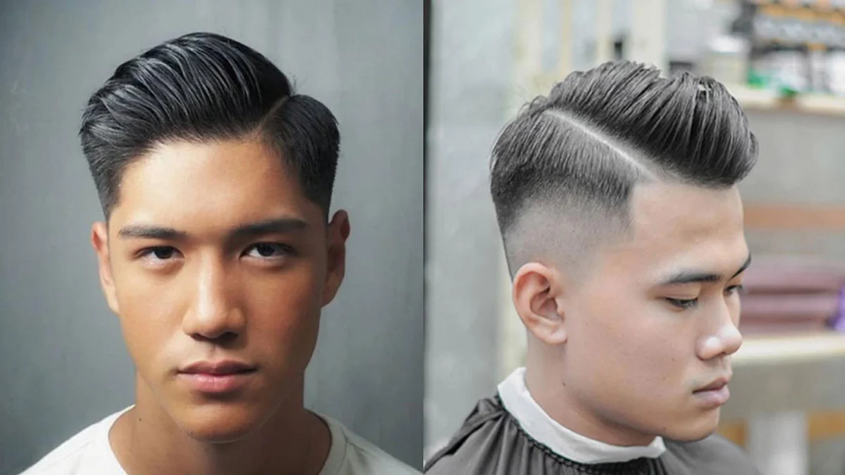 Tóc nam ngắn mặt tròn brushed back