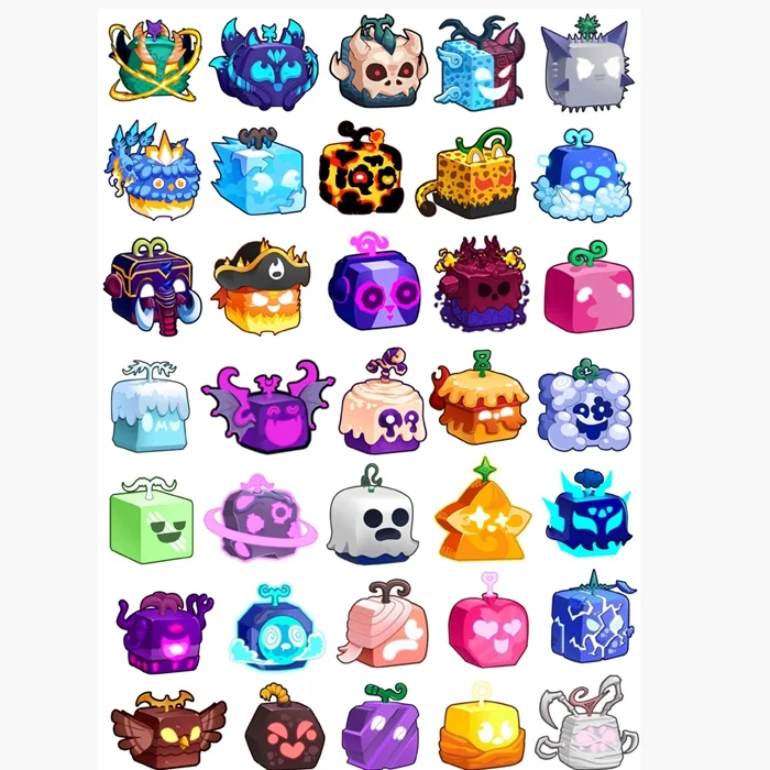 Sticker blox fruit ảnh dán game blox fruit có 2 mẫu lựa chọn các loại tuyệt chiêu và các trái