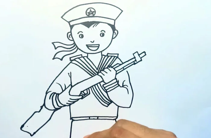 Tranh vẽ chú bộ đội hải quân cầm súng
