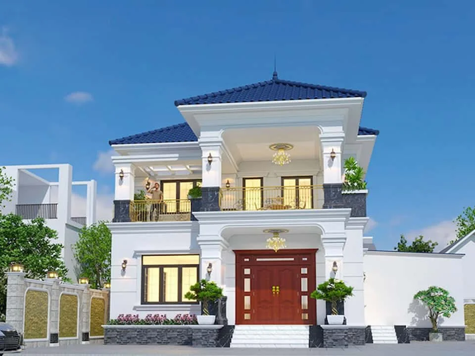 Thiết kế nhà đẹp 2 tầng hiện đại với kiến trúc sang trọng và sân vườn thoáng mát