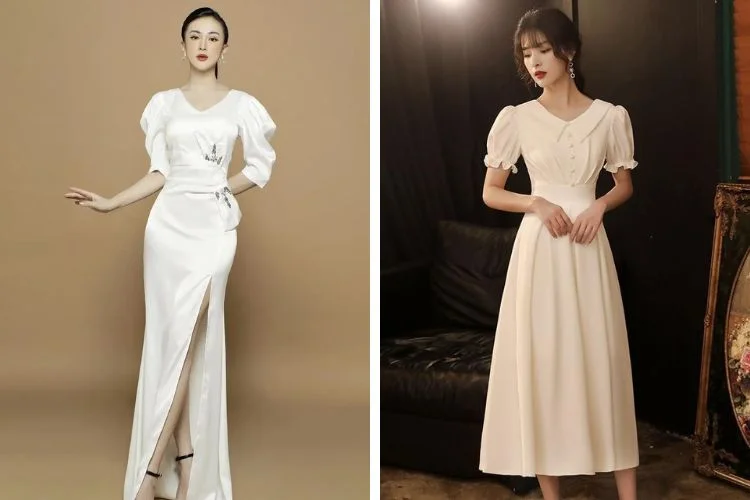 Đầm dạ hội sang trọng cổ sen, tay phồng