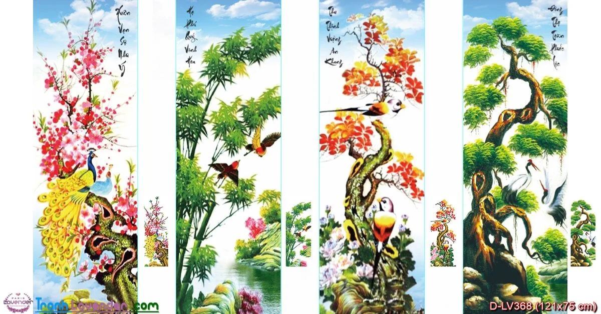 Tứ Quý Tùng cúc Trúc Mai 121x75