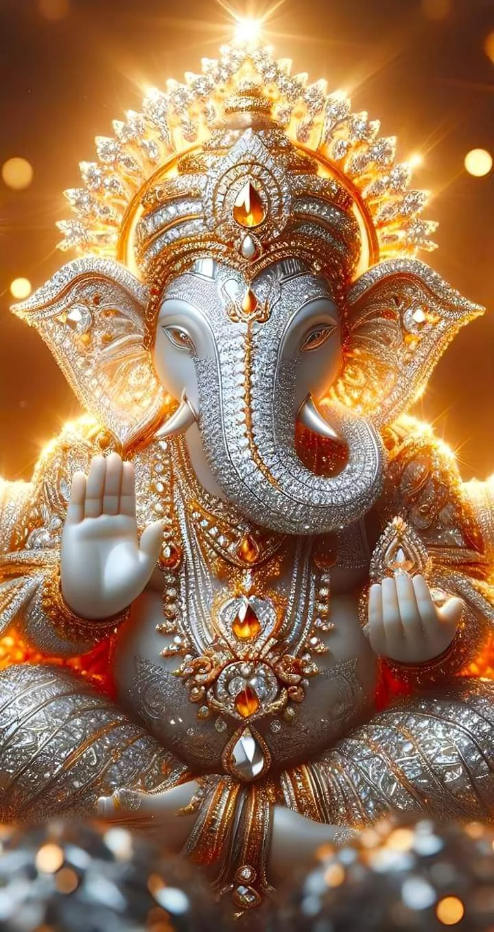Hình nền thu hút may mắn tượng thần Ganesha vàng linh thiêng tỏa hào quang