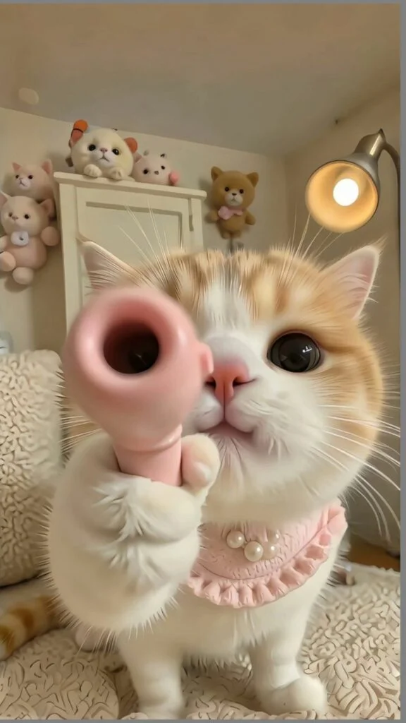 Mèo nhỏ cầm máy ảnh chụp tách tách