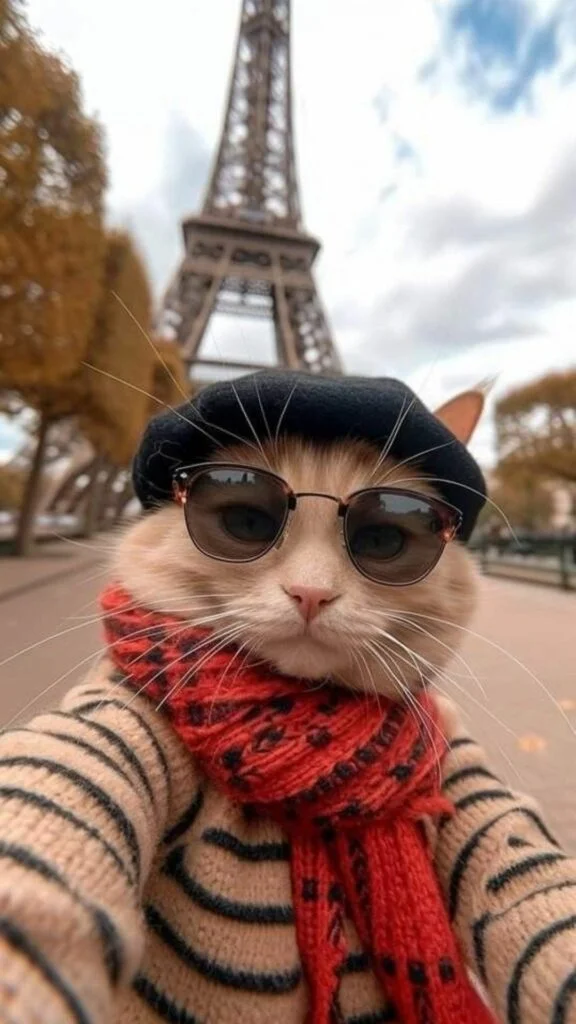 Mèo Paris lịch lãm với tháp Eiffel