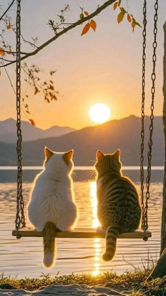Hoàng hôn lãng mạn cùng đôi mèo tình tứ