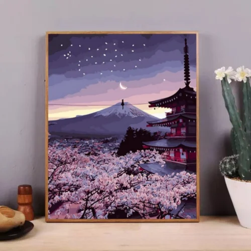 Tranh số hóa cảnh đêm núi Phú Sĩ