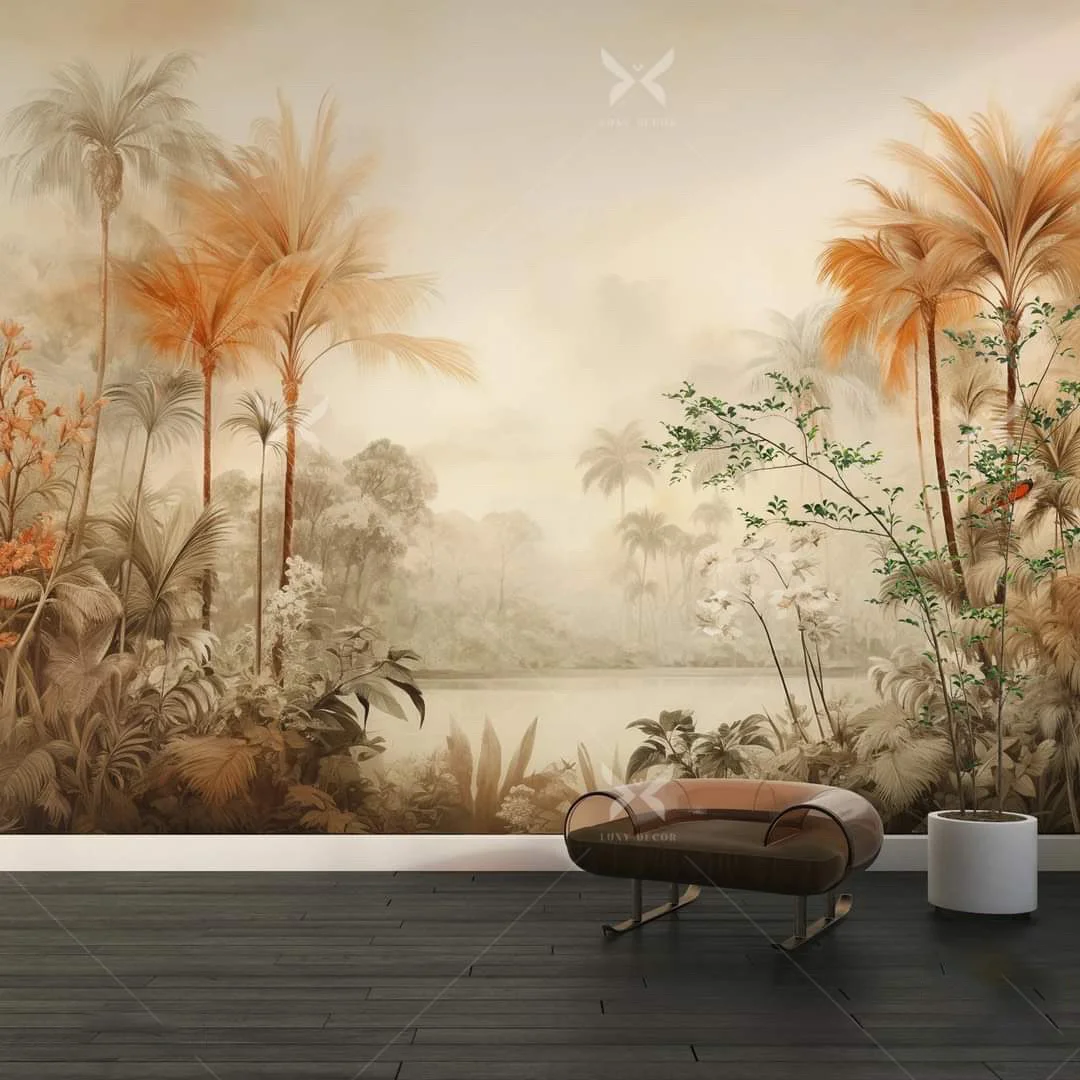 Tranh dán tường 3D phong cảnh cây cọ nhiệt đới