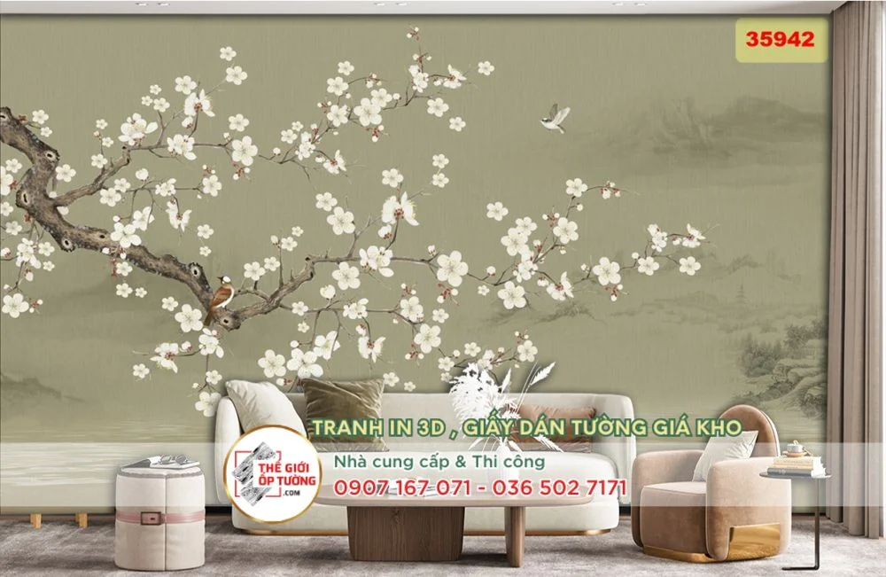 Tranh Dán Tường in 3D phong cách indochine theo yêu cầu 03
